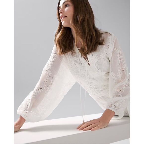 Long-Sleeve White Eyelet Dress-NWT  - Picture 1 of 4